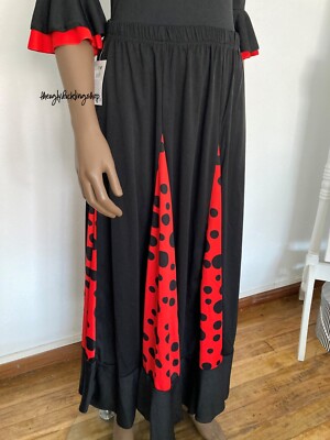 Falda negra y roja de ensayo baile flamenco sevillanas vuelo talla M nueva