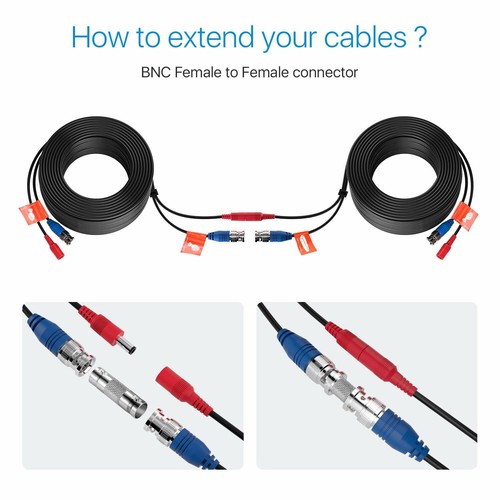 ZOSI 60FT CCTV BNC Video Power Cable for Security Camera System DVR Wire Cord - Afbeelding 4 van 7