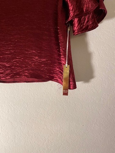 NWT Satin Ruby Red Ruffle Top - Picture 2 of 7