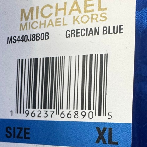 Michael Michael Kors Fleur Jacquard Top Kurzarm Griechisch Blau Größe XL Neu mit Etikett - Bild 11 von 11