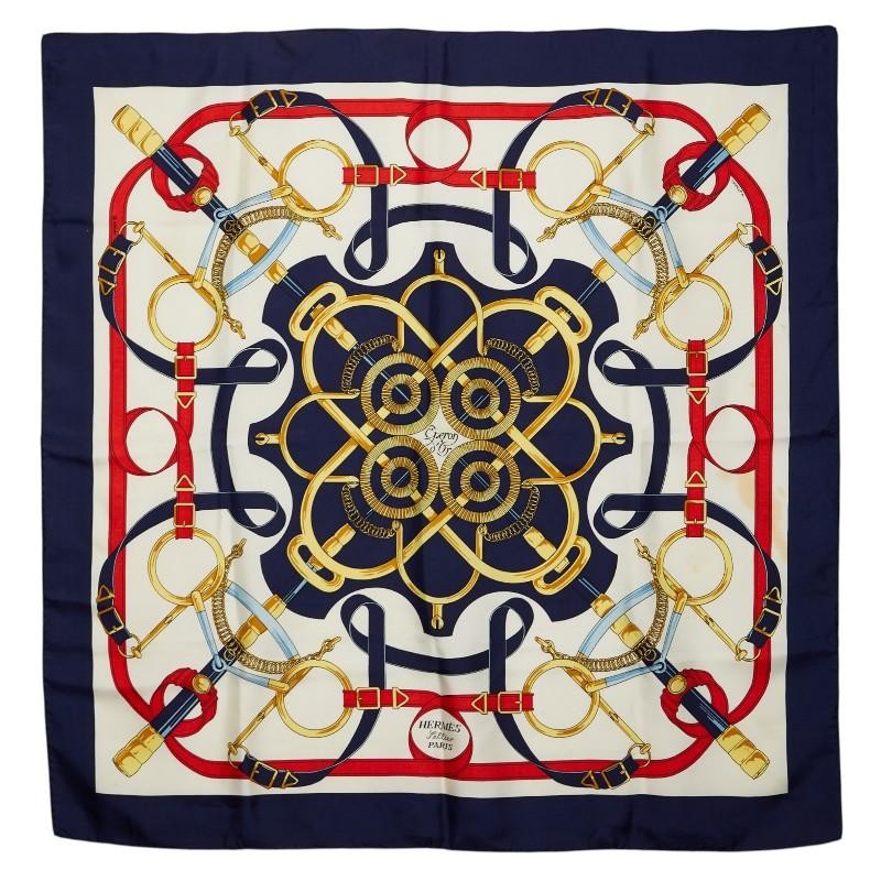 HERMES Carre 90 Eperon d'Or Scarf Navy Multicolor Ladies Used