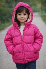 Kimjun Pink Hooded Puffer Jacket Sherpa Lined Girls Size 120 Mid-Length