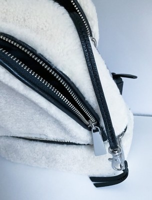 Michael Kors Rhea Med Leather Fur Black & White Rhea Medium Suede and Faux Shearling Backpack in BLACK  main image 2