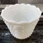 Vintage Fire-King Milk Glass Hobnail Planter Vase Scalloped Edge USA 5x6