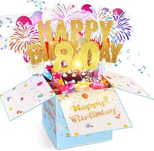 Tnvee 80TH Birthday Cards with Lights  Music  Candle 3D Large Pop Up Happy ...