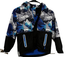 Top  Sky Kids Blue Hooded Fleece-Lined Zip-Up Rain Coat, Size 130 Ages 8-9 