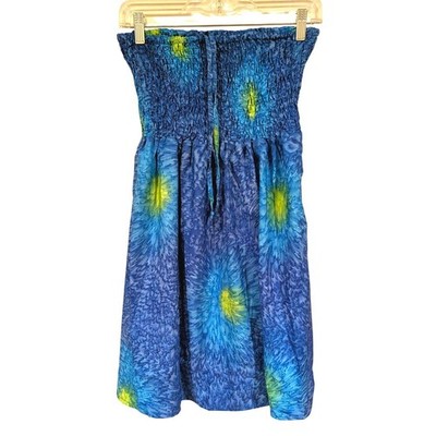 Rima Beachworld Tube Dress One Size Blue Yellow Batik Smocked Tropical Boho
