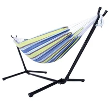 Double Hammock Hanging Rope Chair Lounger Porch Swing Seat Steel Frame Stand Set