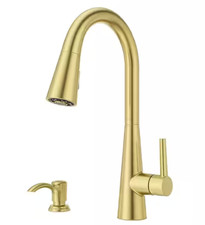 Pfister Barulli Pull Down Sprayer Kitchen Faucet, Soap Dispenser, Brushed Gold