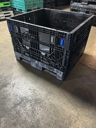 48x45x34 Used Plastic Bulk Collapsible Container; 2 Drop Doors, Color: Black