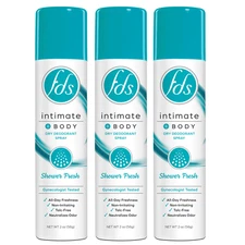 FDS Intimate + Body Dry Feminine Deodorant Spray, Shower Fresh, 3 Pack