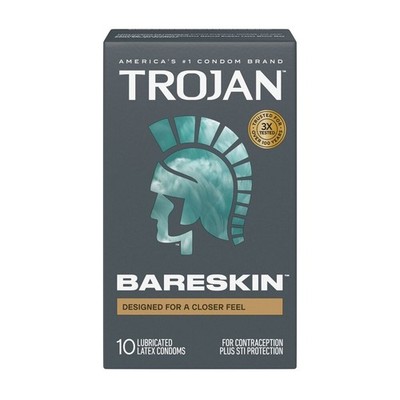 Trojan Bare Skin Lubricated Thin Latex Condoms + Brass Pocket Case