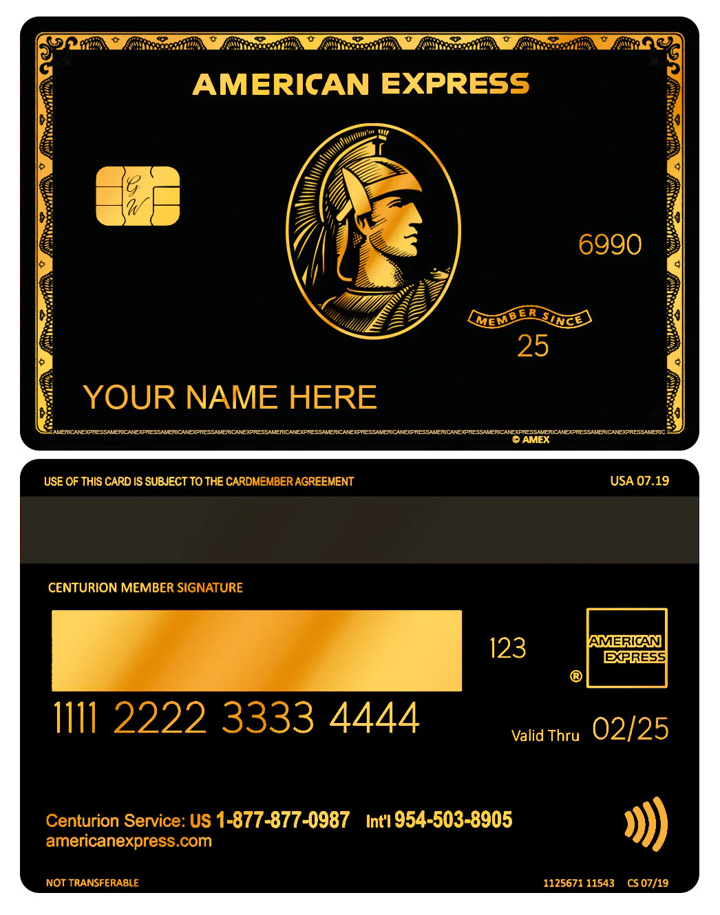 AMX Custom Black & Gold Debit Card Small | Large Chip 2024-25 Novelty Design