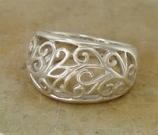 WIDE .925 STERLING SILVER FILIGREE SCROLL WORK DOME RING size 6 style r1742