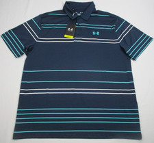 NWT Under Armour Men's Blue Green striped The Playoff s/s golf polo shirt XL