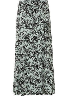 Shirtrock mit Schlitz Gr. 36/38 Hellgrün Schwarz Damen Midi Jersey-Rock Neu*