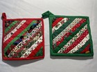 2 Handmade Christmas Pot Holders Quilted Square