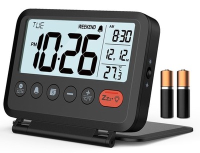 MeesMeek Reisewecker: 2-stufige Hintergrundbeleuchtung, 2 4*3,15*0,75 Zoll, schwarz 