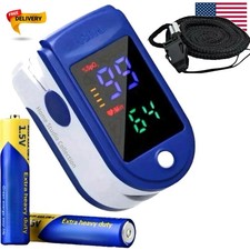 Accurate Navy Blue Fingertip Pulse Oximeter with Batteries Lanyard Included