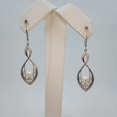 Samuel Aaron Pearl & Cubic Zirconia Figure 8 Earrings, Sterling Silver