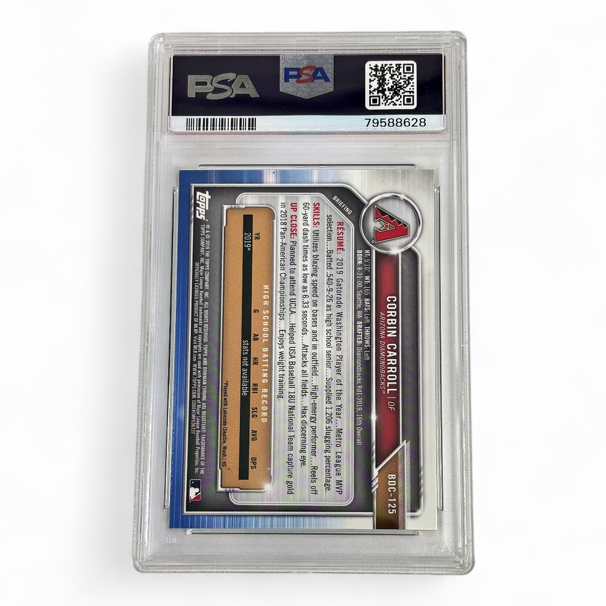 2019 Bowman Draft Corbin Carroll Chrome 1st Bowman RC #BDC125 GEM MINT PSA 10 view 2