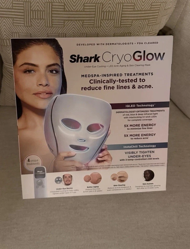 Shark Cryo Glow Red Blue & Infrared iQLED Face Mask & Under Eye Cooling NEW - Image 2 of 4