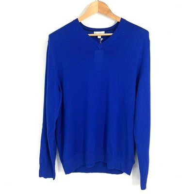 Gap Mens Extra Fine Merino Wool V-Neck Sweater Bright Blue 981564-08-1 L New
