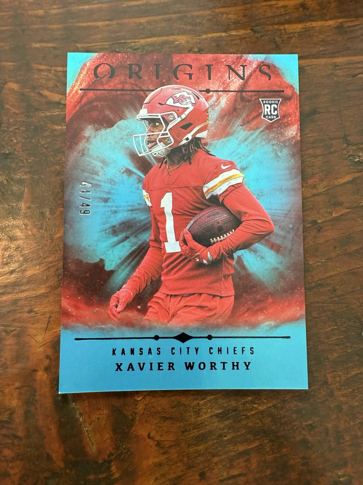 2024 Panini Origins - Rookies Xavier Worthy #150 Blue 44/49 (RC) Turquoise