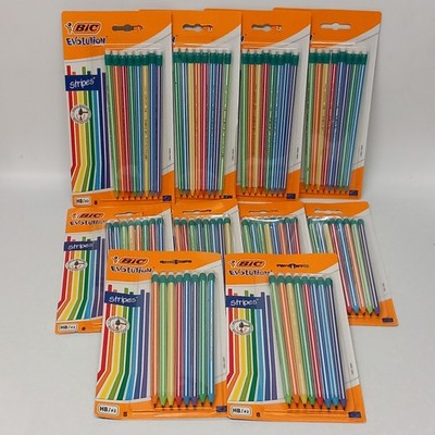 10 x BIC Evolution Stripes 8er Pack Graphitstifte HB #2 Radierer Neu & Versiegelt