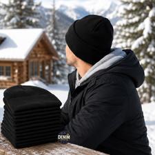 6 Pack Unisex Winter Beanie Hats Slouchy Knit Skull Ski Caps, Solid Black Warm