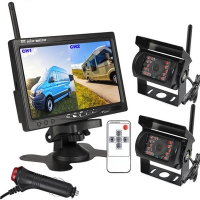 Digital Wireless 7'' IPS Monitor 2x IR Rear View Backup Camera for Truck Caravan