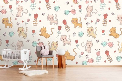 3D Cat Bird Flower Pattern Wall Murals Wallpaper Murals Wall Sticker
