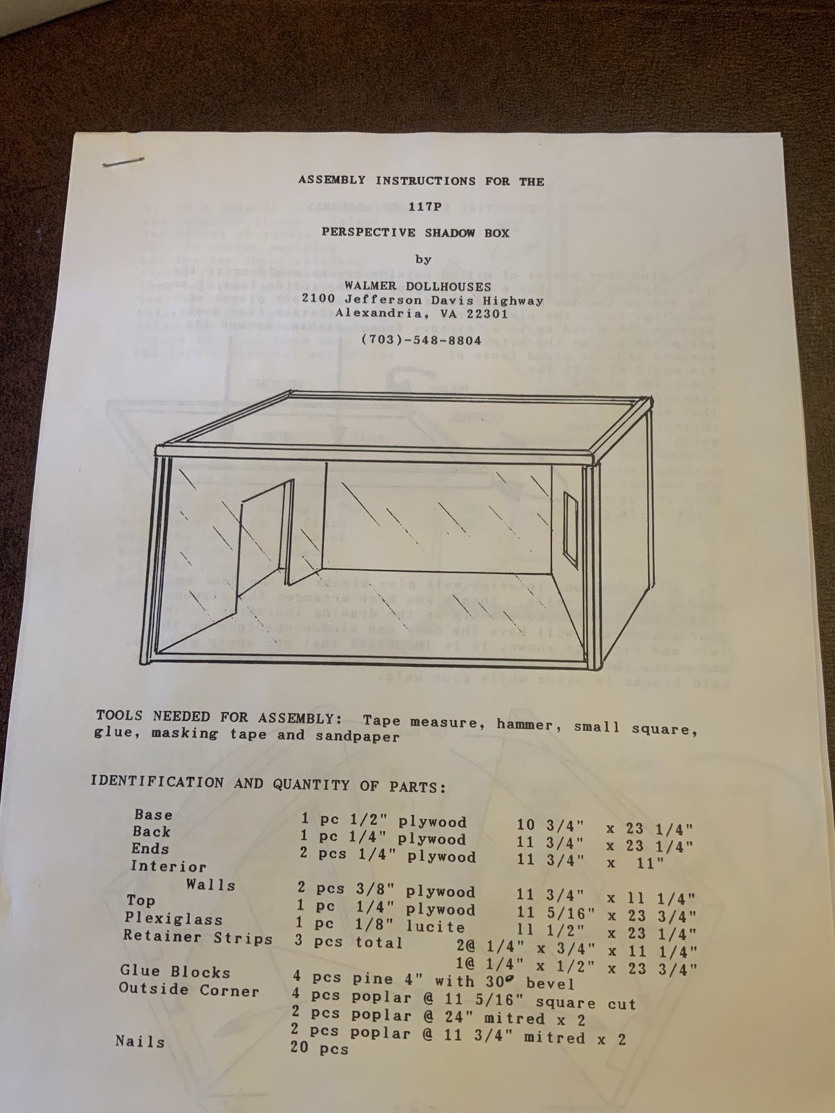 Walmer Enterprises Dollhouse Co. Shadow Box/Room Box 117P