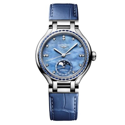 New Longines PrimaLuna Moonohase 34mm Blue MOP Women's Watch L81260972