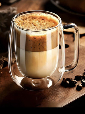 2 Pcs Double Wall Glass Mugs Tea, Coffee, Expresso, 11.67 OZ Insulated w/Spoon