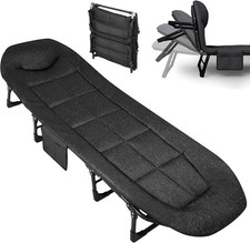 Portable Folding Bed with Cushion Pillow Camping Cot for Adults Tent Cot Black