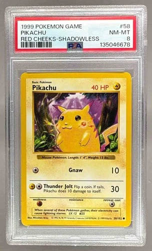 135046678 Pikachu 1999 Pokemon Shadowless #58 Red Cheeks PSA 8