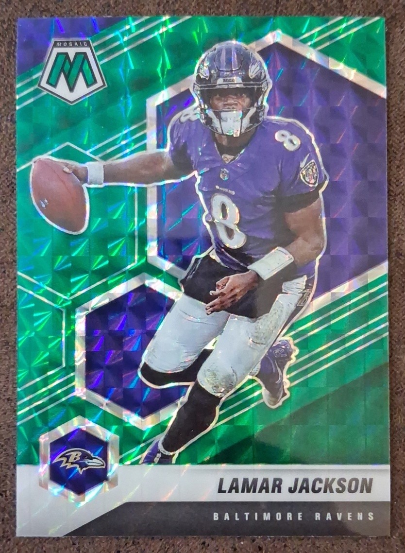 Lamar Jackson 2021 Panini Mosaic #19 Prizm Green Ravens