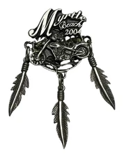 Myrtle Beach Bikers Pin 2004 Motorcycle With Feathers For Hat Jacket Vest Lapel