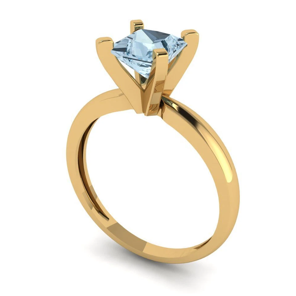 1 tcw Princess Cut Engagement Ring, 14K Yellow Gold Simulated Diamond - Image 2 of 4