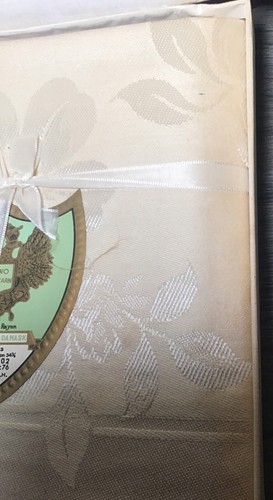 Set tovaglia e tovaglioli damascati importati avorio vintage NOS in scatola originale - Foto 7 di 7