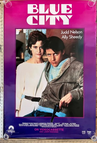 1986 Original Blue City Movie Poster 40" x 27" Judd Nelson Aly Sheedy