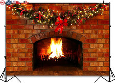 Christmas Fireplace Photography Backdrop Red Brick Fireplace Background 7x5ft