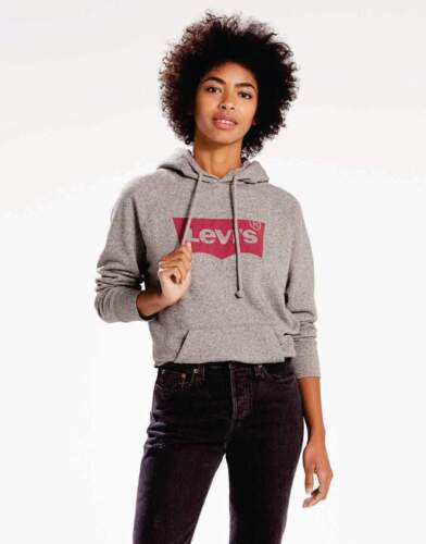 Levis Womens Graphic Sport Hoodie Sweatshirt Grey Red Ship internationally - Picture 1 of 3