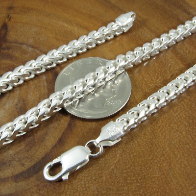 4.2MM Solid 925 Sterling Silver Mens Oval Diamond Cut Italian Franco Link Chain