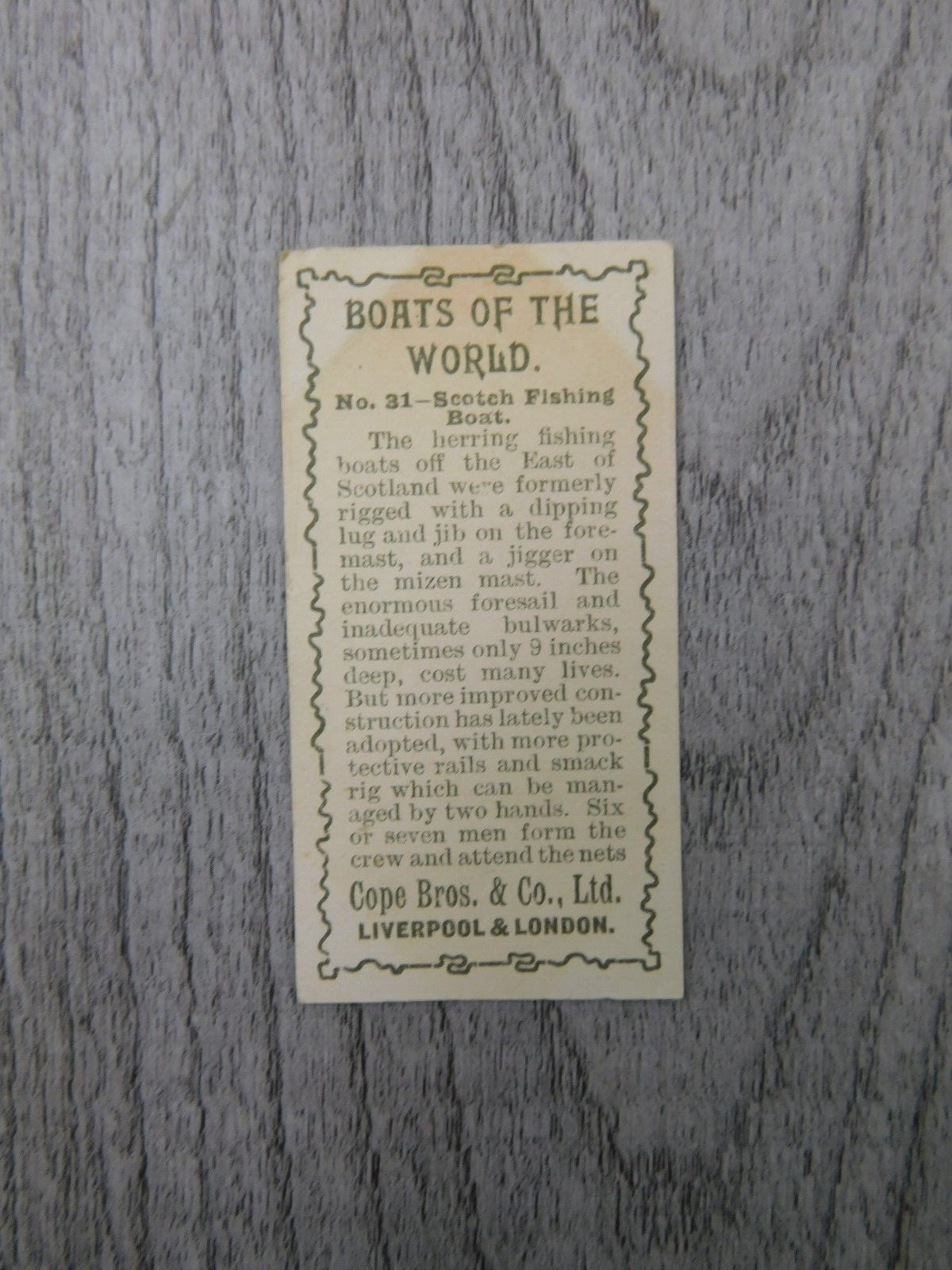 Boats of The World No 31 Scotch Fishing Vintage Imperial Tobacco Co Trading Card