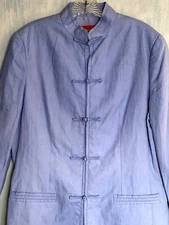 SHANGHAI TANG Designer Linen Pant Suit Mandarin Oriental Blue / Purple 16 18 NEW