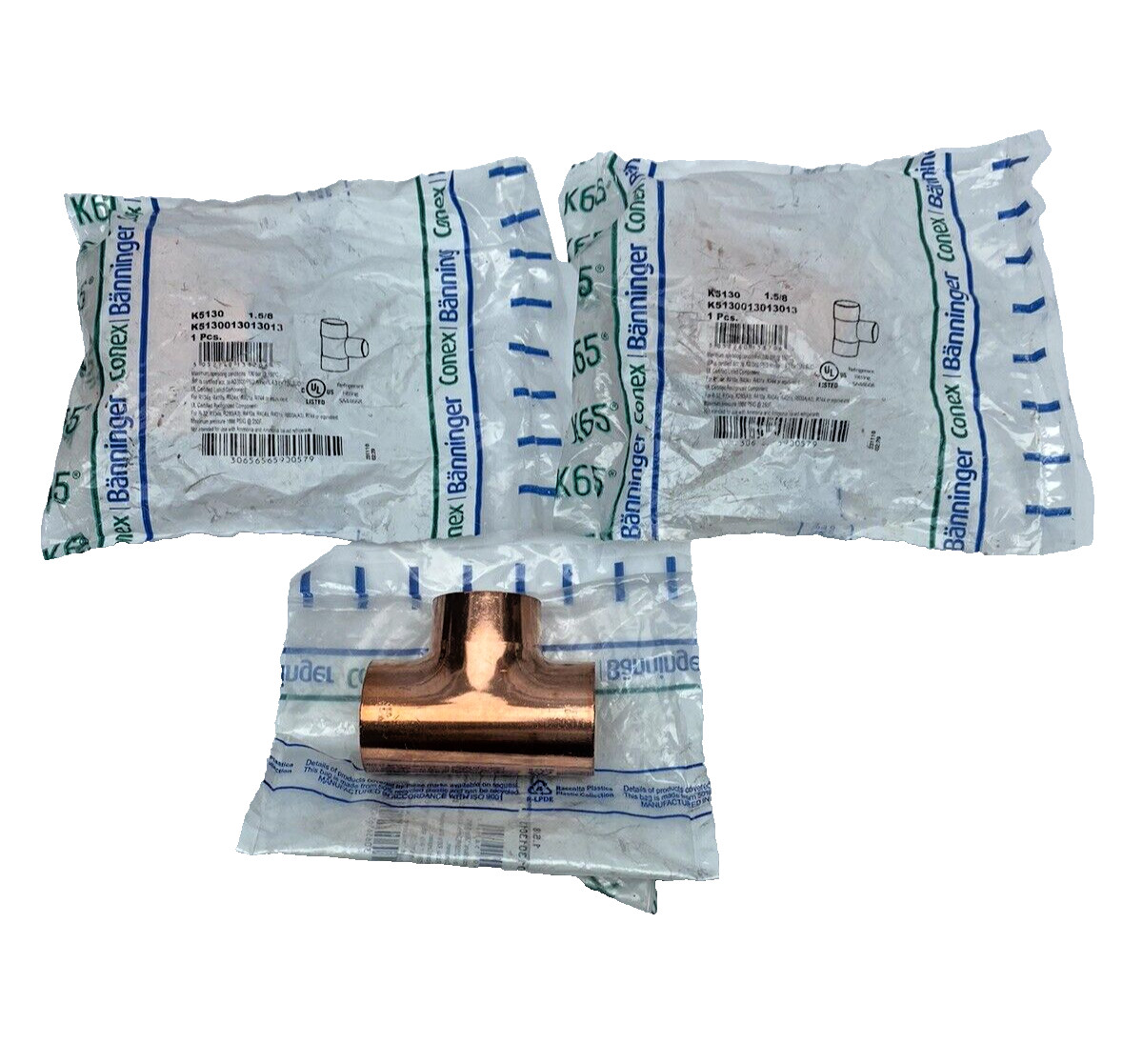 Lot OF 3, Conex Banninger, K5130 1.5/8"  Refrigerant Copper Tee Fitting