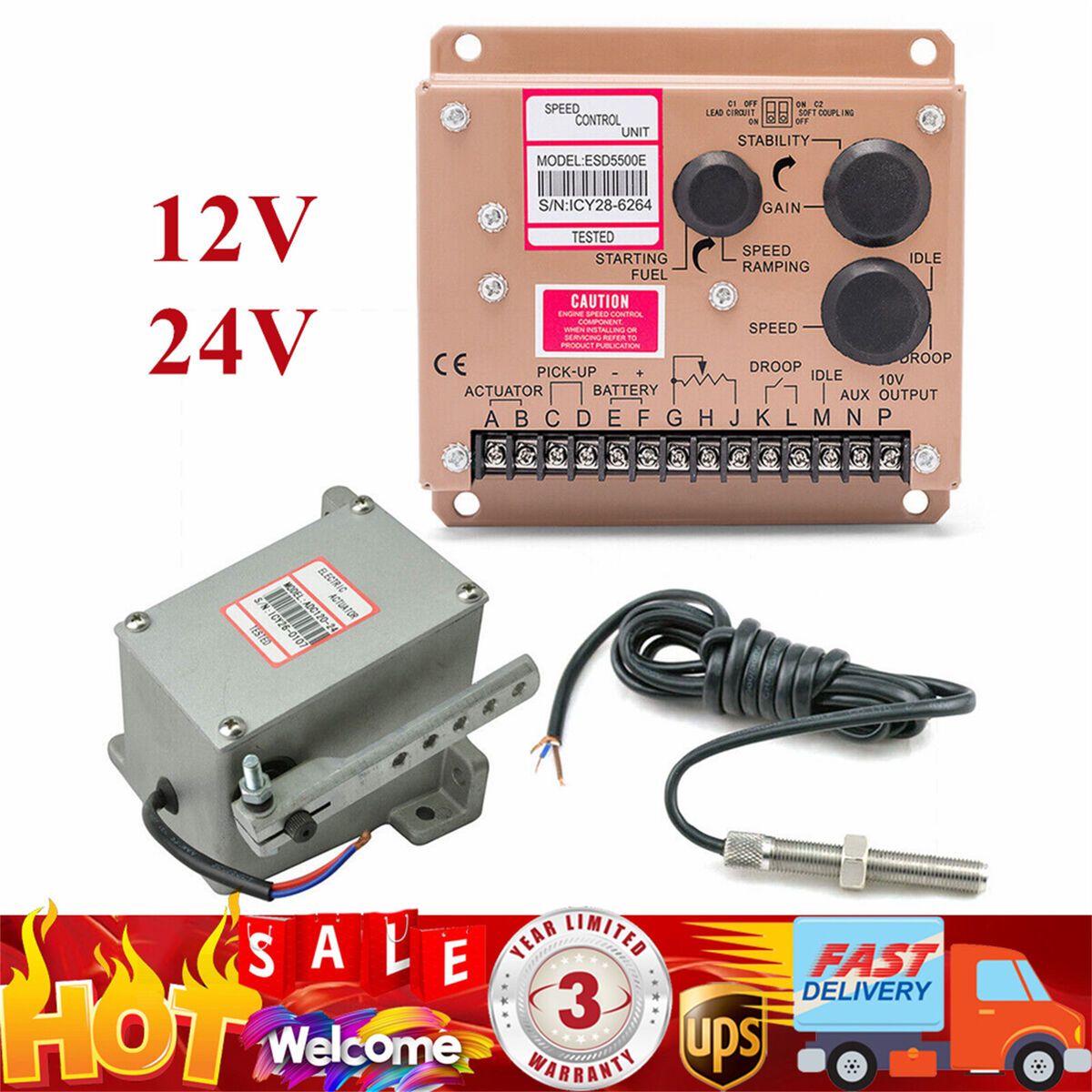 S L1200 12/24v electronic engine speed controller governor esd5500e generator genset us!