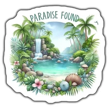 TROPICAL PARADISE FOUND Magnet, BEACH WATERFALL PALM TREES DECAL, COASTAL SHELL
